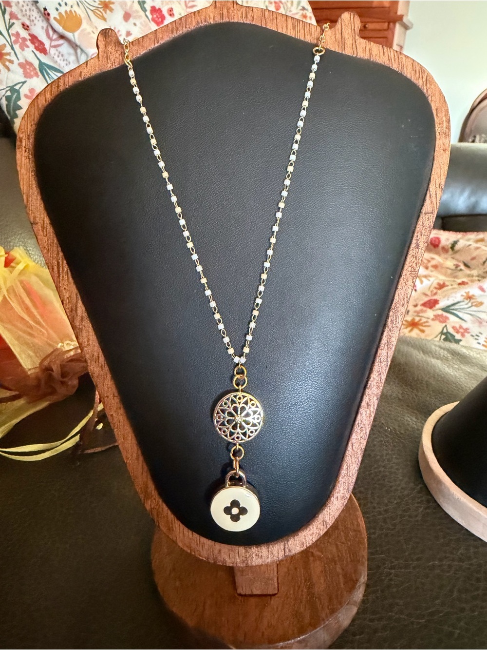 Hand Crafted Gold Filigree Necklace with Ivory Charm